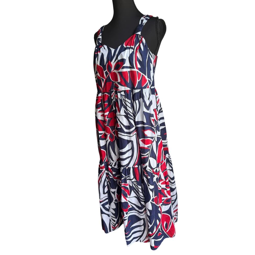 Talbots Petite Cotton Tropical Midi Dress Navy Red White Size Petite Small